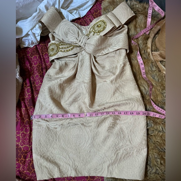 Marchesa Notte 3D sweetheart open neck neutral floral brocade tulip dress beaded - Picture 6 of 8